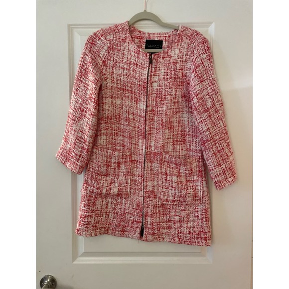 Sanctuary Women’s Red White City Long Tweed Jacket Zippered pockets Small‎ - Picture 4 of 6